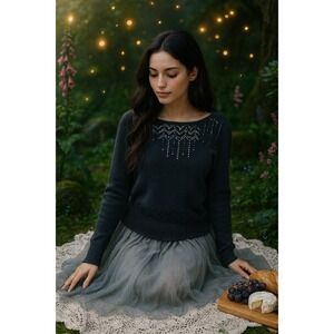 Vintage Kate Hill Angora Sweater Glam Dark Cottagecore Wool Blend Beaded Large